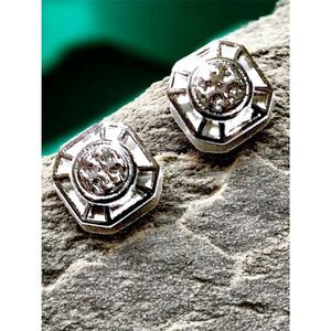 TORY BURCH DOUBLE T LOGO STUD SILVER EARRINGS